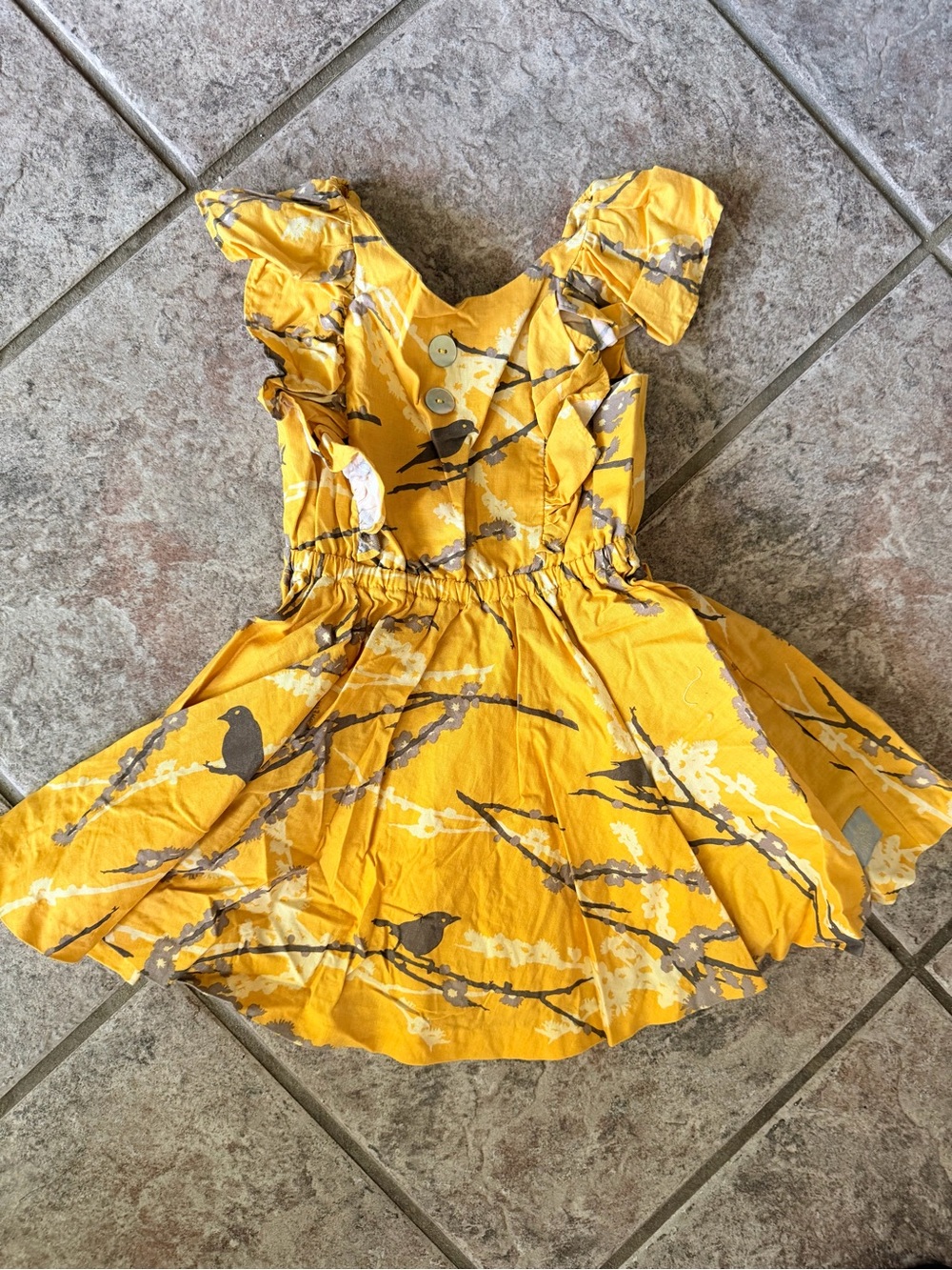Eleanor Rose Yellow Bird Print Flutter Sleeve Dress